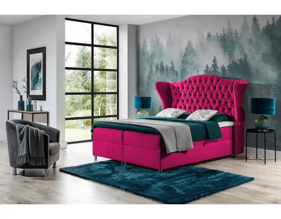 PRATO K20 romantyczne łóżko kontynentalne 180x200 z pojemnikiem, duże, pikowane zagłowie